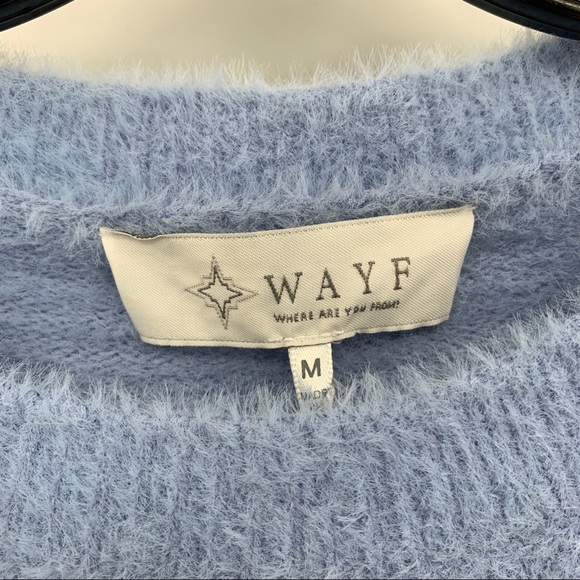WAYF Fuzzy Blue Puff Long Sleeve Cropped Crew Neck Sweater Size Medium - Picture 4 of 8